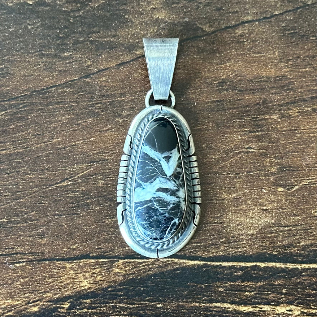 Navajo Donovan Skeets White Buffalo Sterling Twist Wire Bezel Oval Pendant