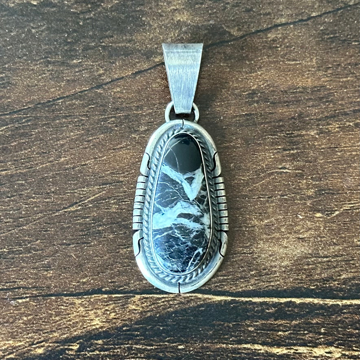 Navajo Donovan Skeets White Buffalo Sterling Twist Wire Bezel Oval Pendant