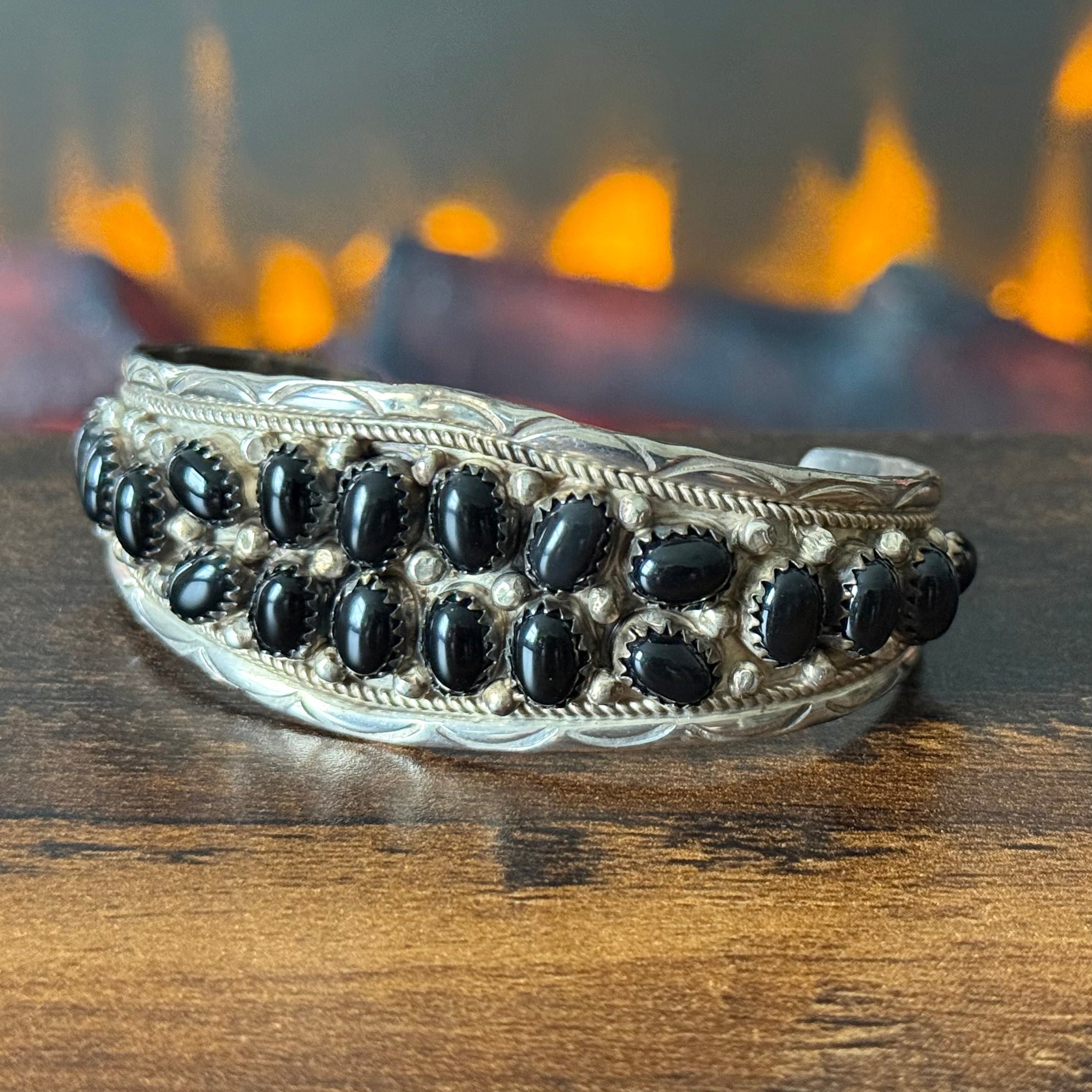 Navajo Anita Whitegoat Onyx 20 Stone Sterling Cluster Cuff