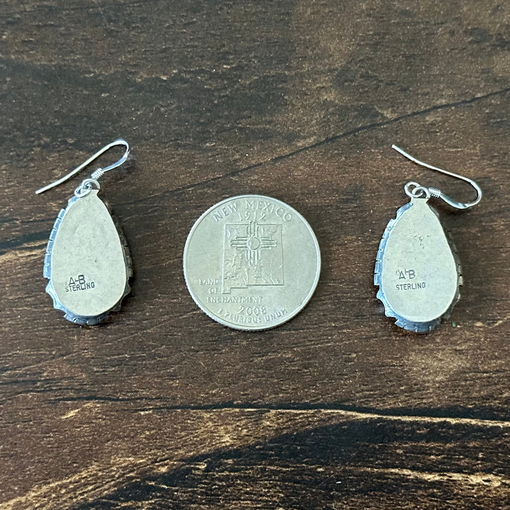 Navajo Amos Begay Turquoise Sterling Shadowbox Teardrop Dangle Earrings