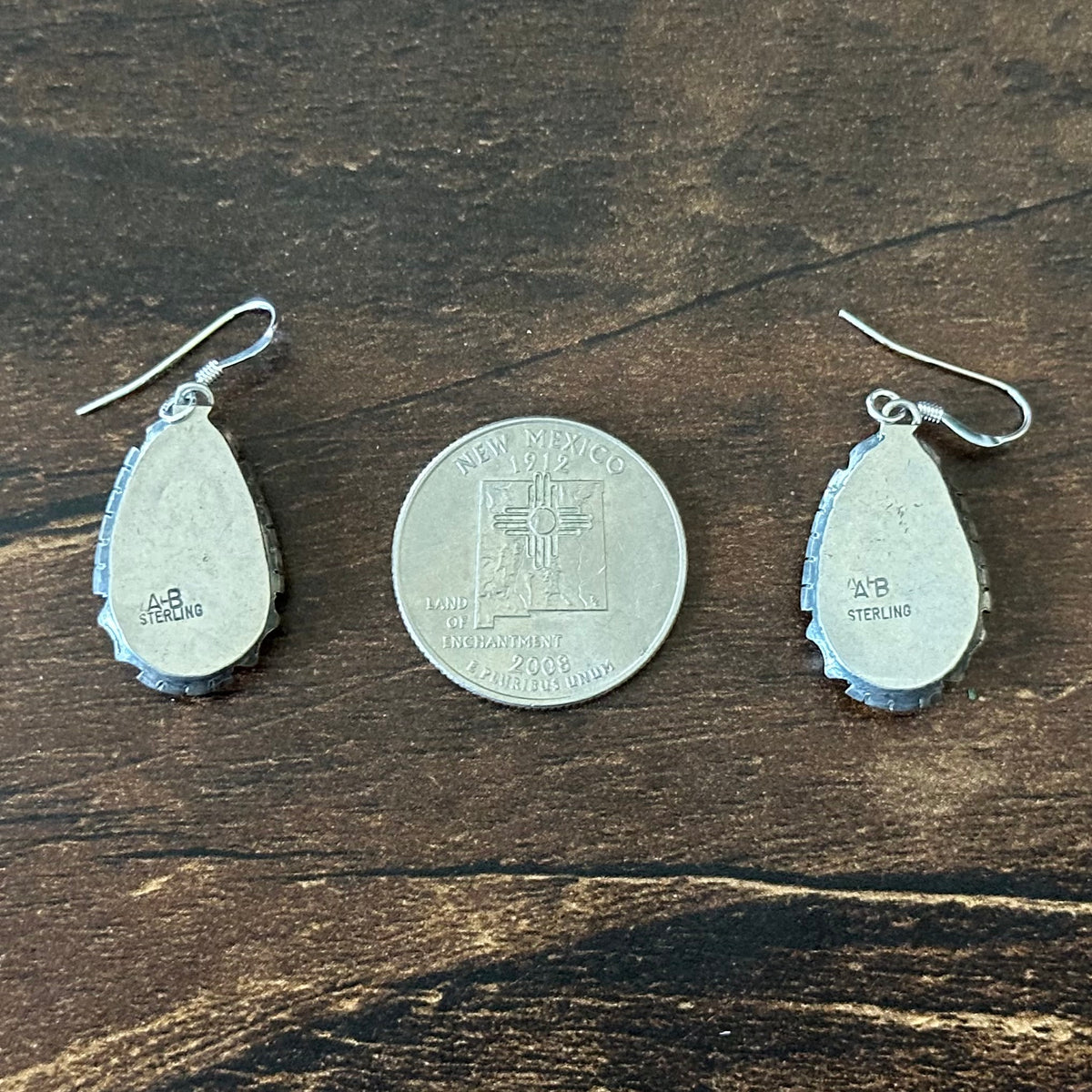 Navajo Amos Begay Turquoise Sterling Shadowbox Teardrop Dangle Earrings