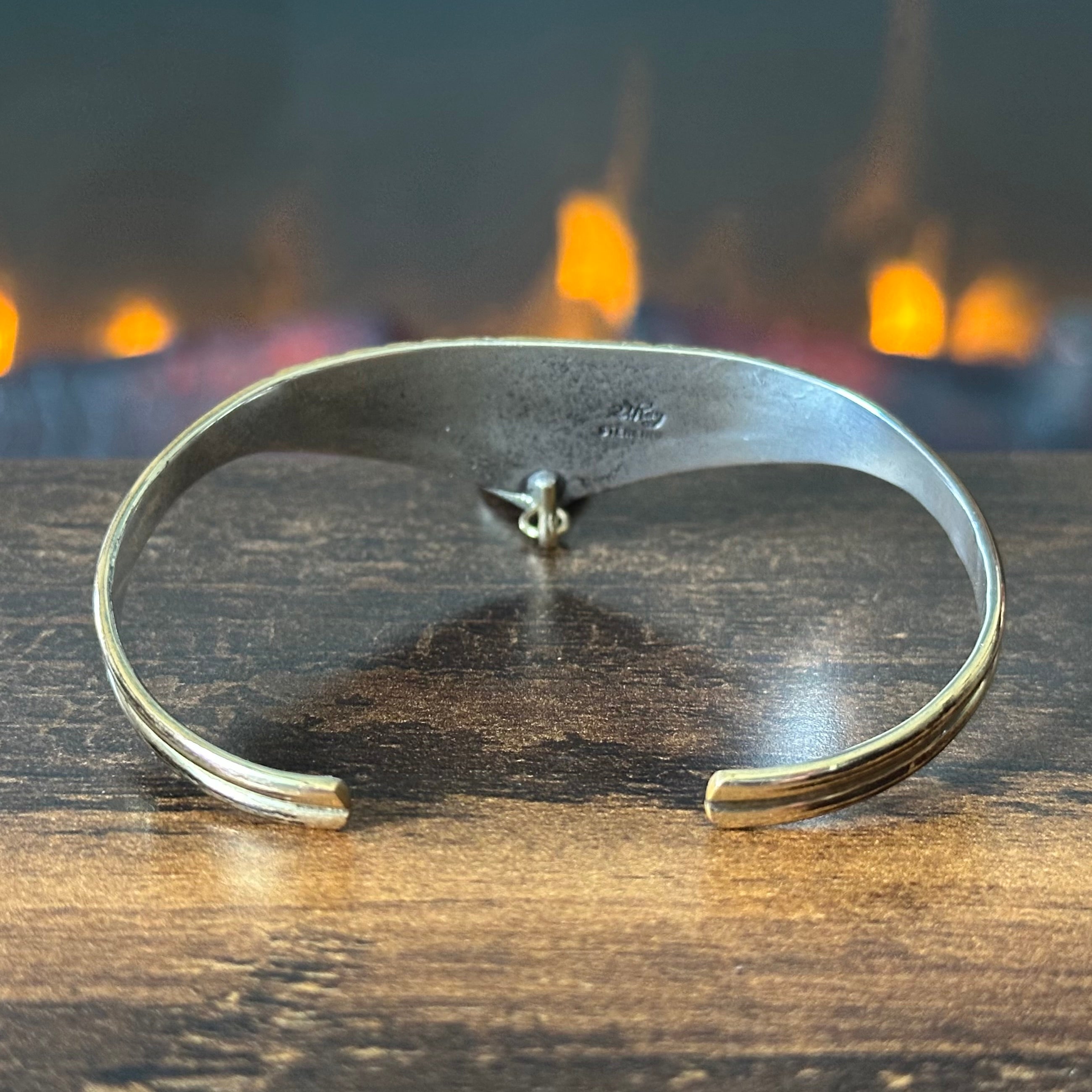 Silver Ray Turquoise Gold Over Sterling Ornate Inlay Cuff