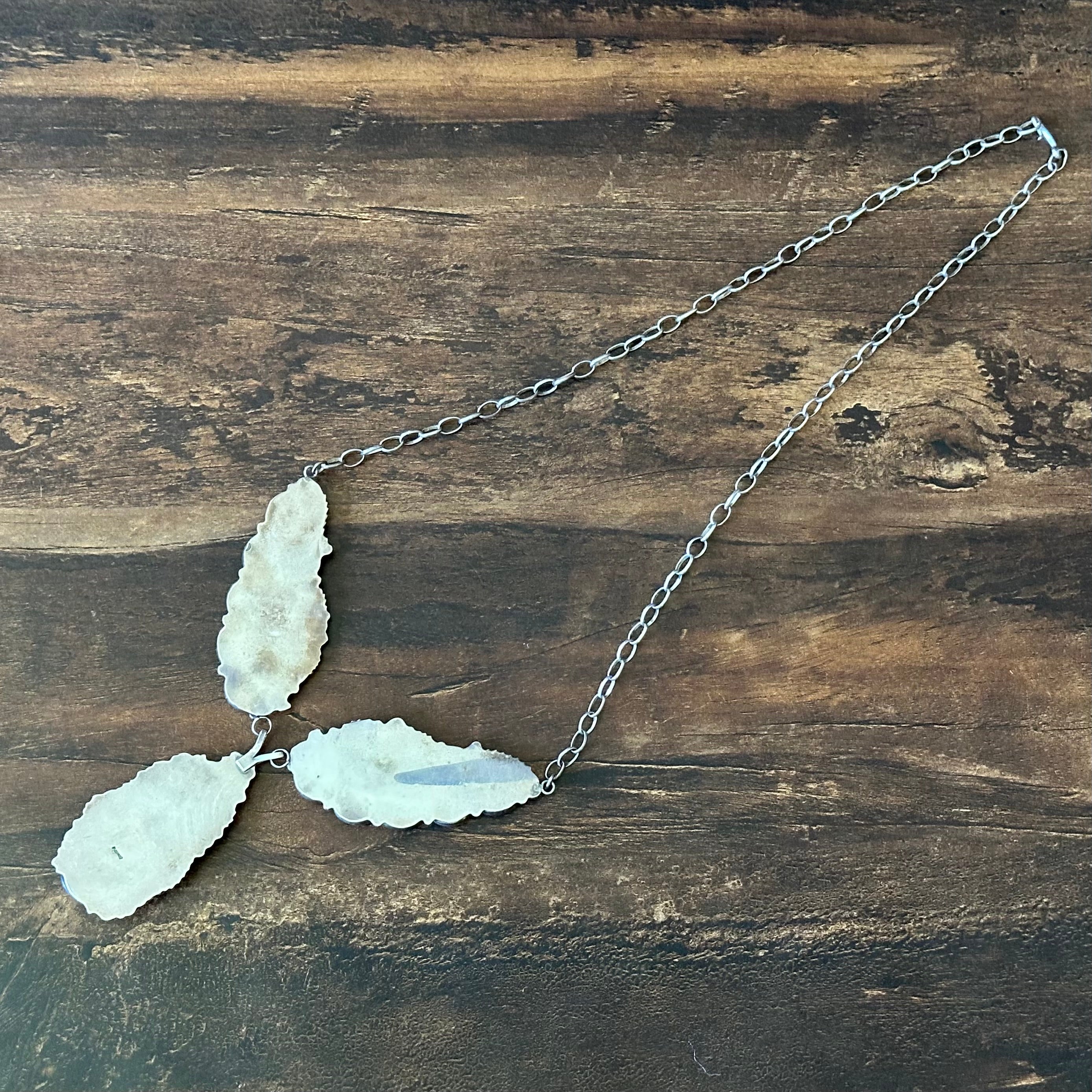 Onyx 11 Stone Sterling Floral Feather Ornate Statement Necklace