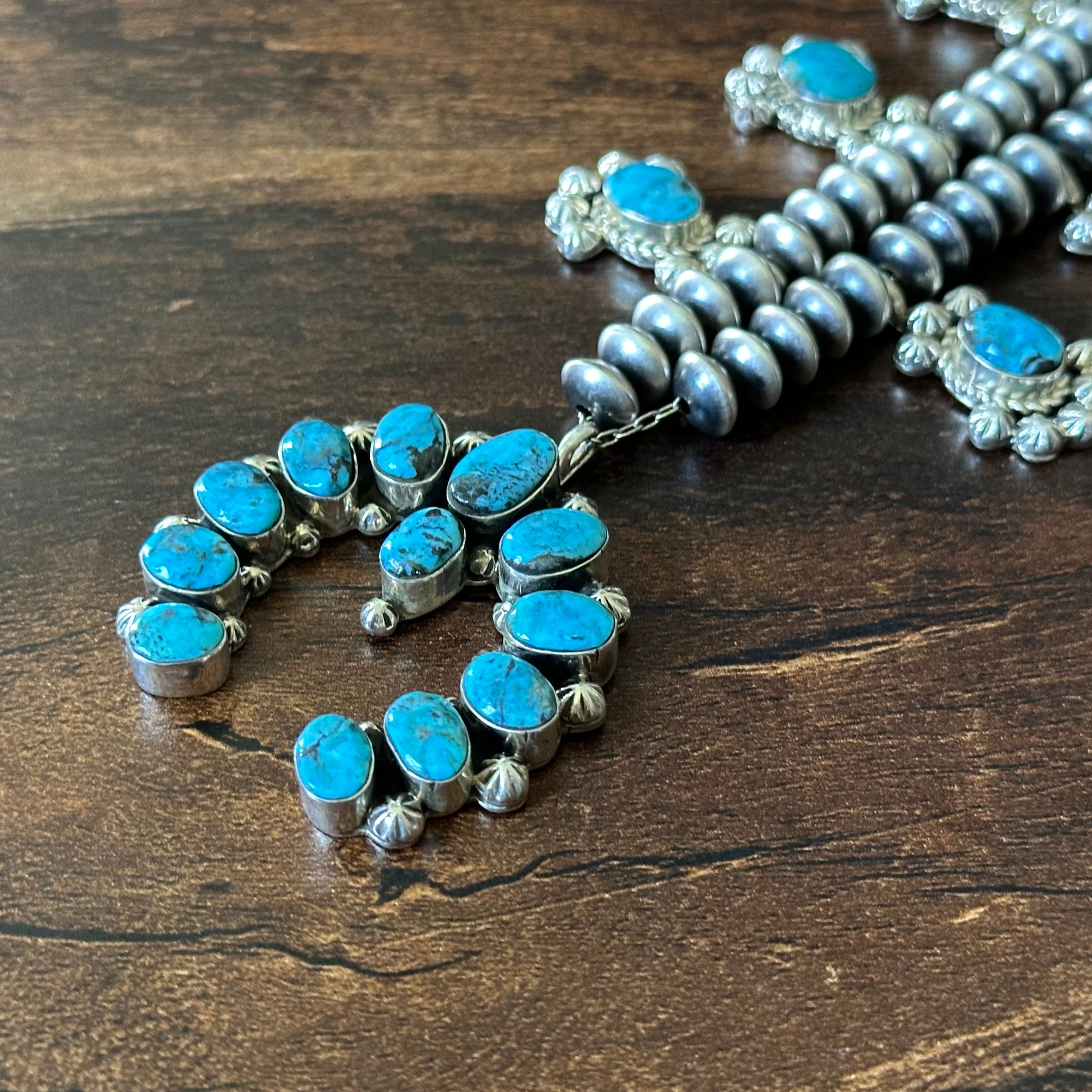 Running Bear Trading Turquoise 18 Stone Sterling Handmade Saucer Bead Naja Necklace