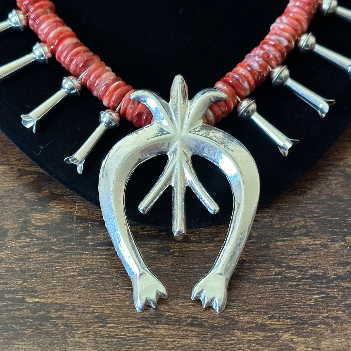 Navajo Francis L Begay Red Spiny Oyster Sterling Heishi Squash Blossom
