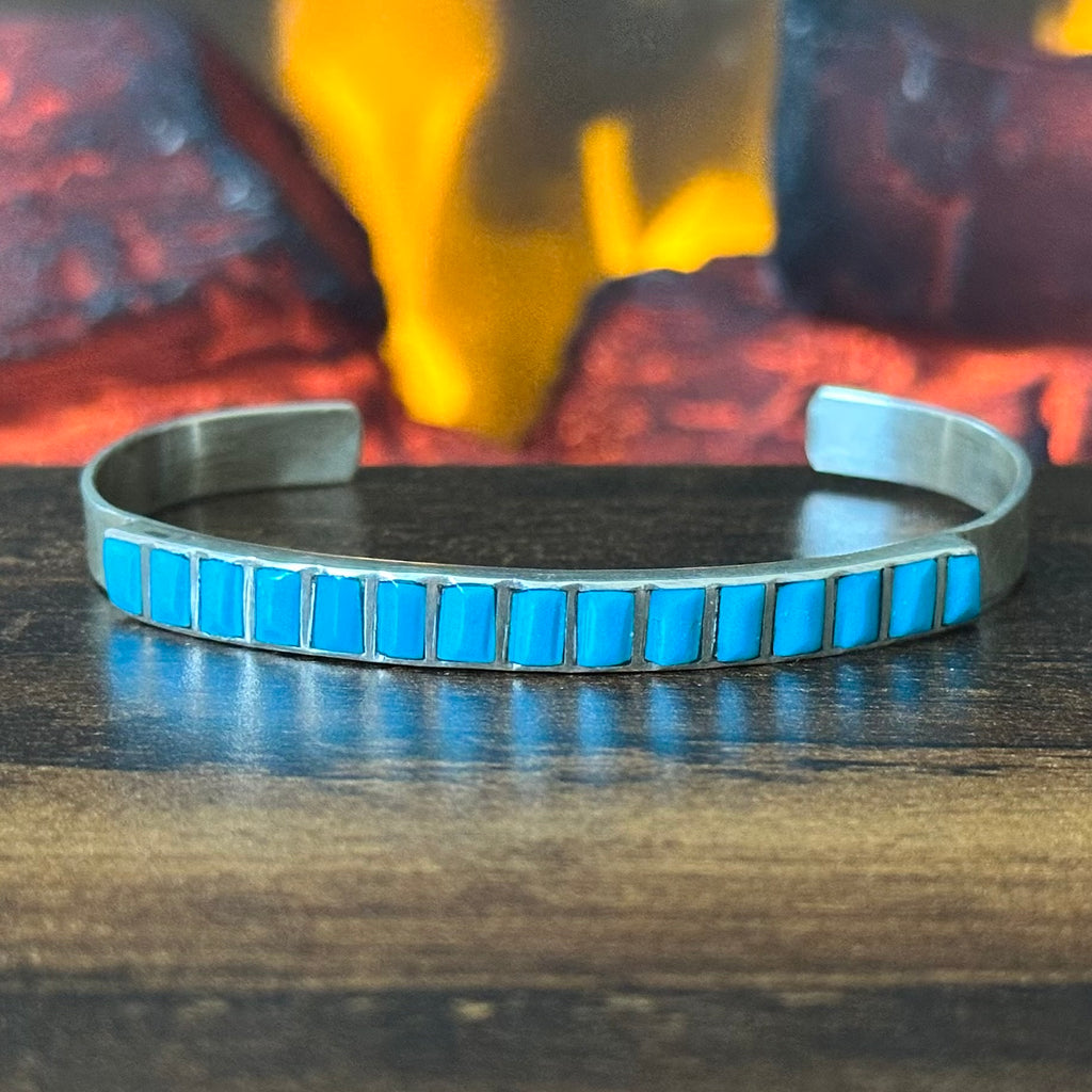 Turquoise 15 Stone Sterling Inlay Stacker Cuff