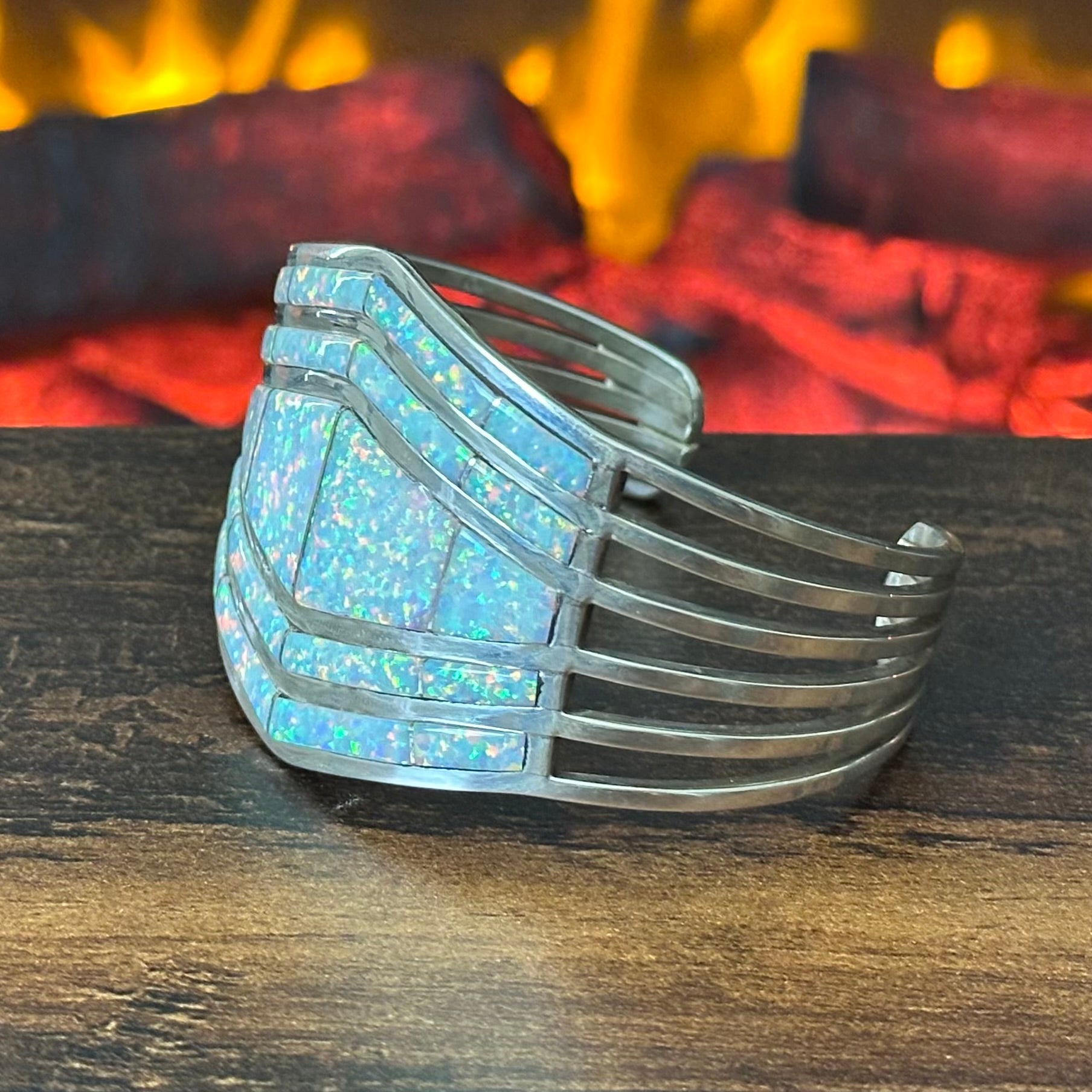 Navajo Andrew Enrico Opal Sterling Statement Inlay Cuff