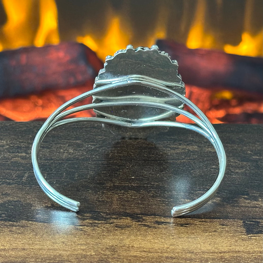 Running Bear Trading Green Turquoise Sterling Twist Wire Bezel Statement Cuff
