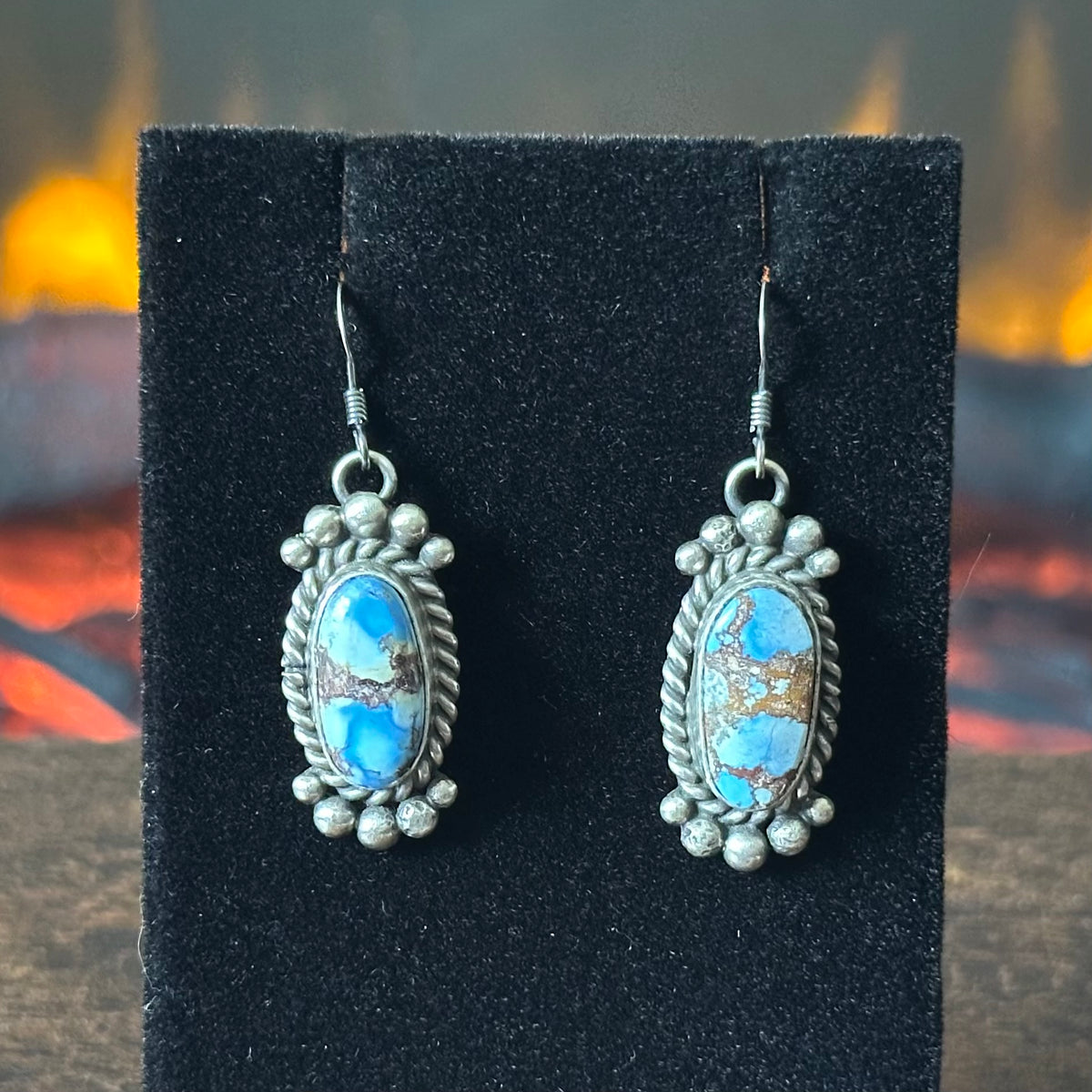 Navajo Mary Ann Spencer Golden Hills Turquoise 9 Stone Sterling Raindrop Lariat Necklace Earrings Set