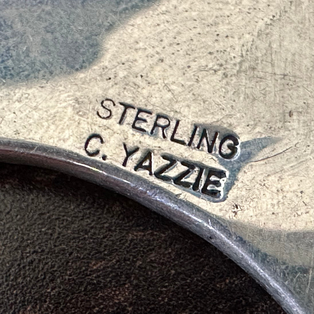 Navajo Charlene Yazzie Turquoise 5 Stone Sterling Hand Stamped Naja Necklace