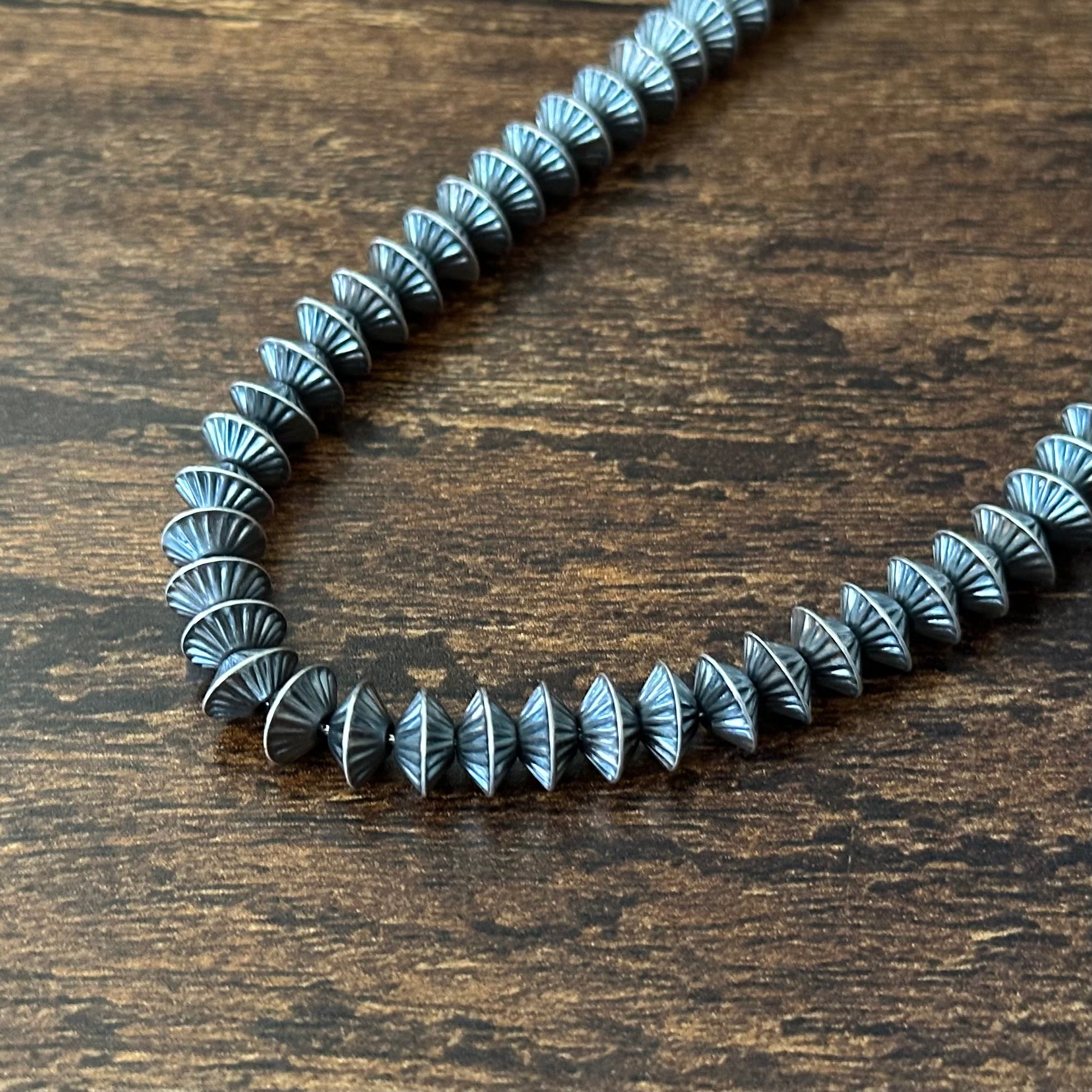 Sterling Oxidized Fluted Bench Bead Necklace