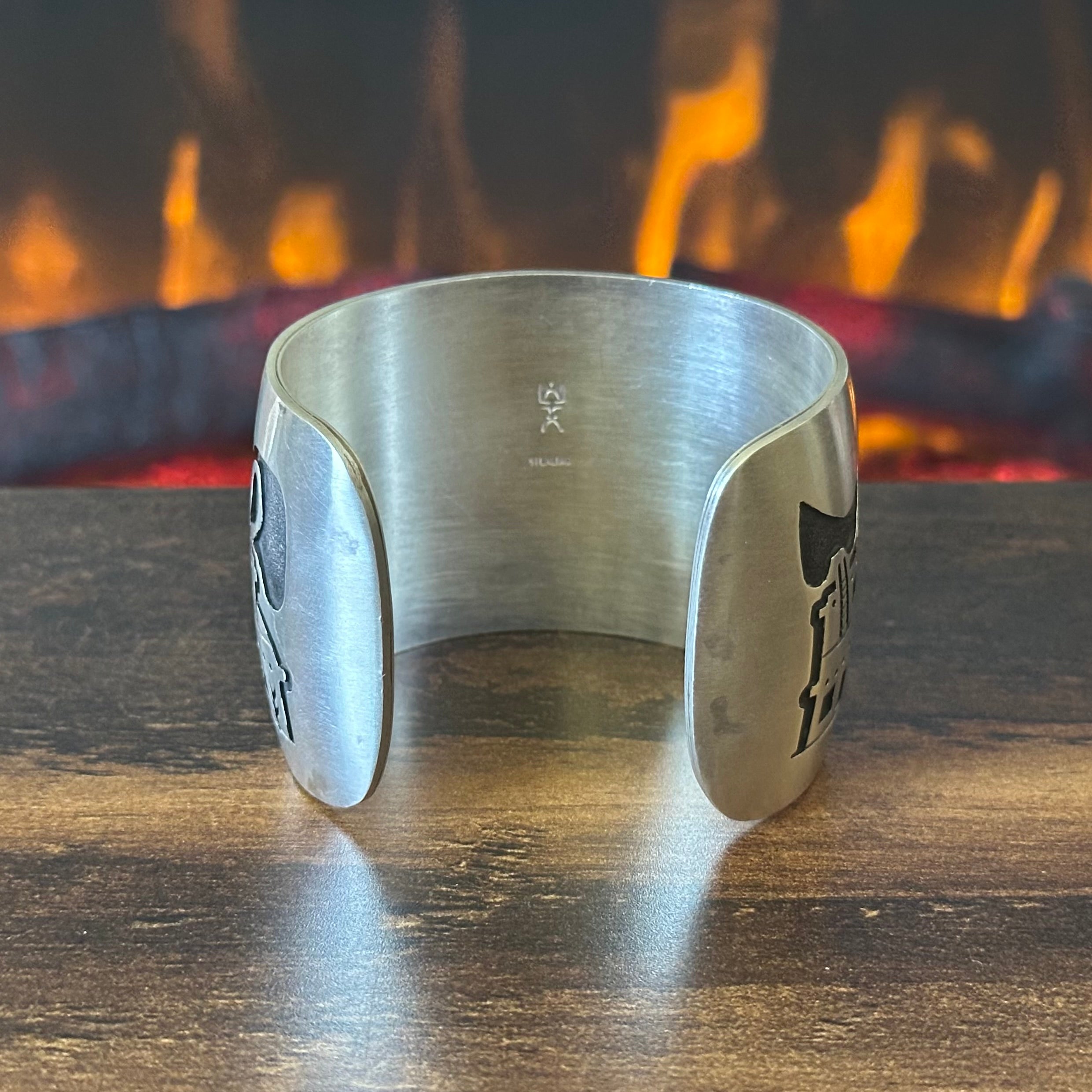 Pictogram Signed Sterling Overlay Storyteller Statement Cuff