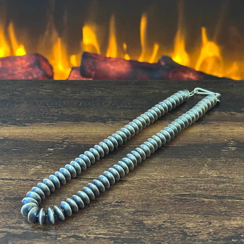 Navajo Bryannen Halwood Handmade Sterling Oxidized Saucer Beads