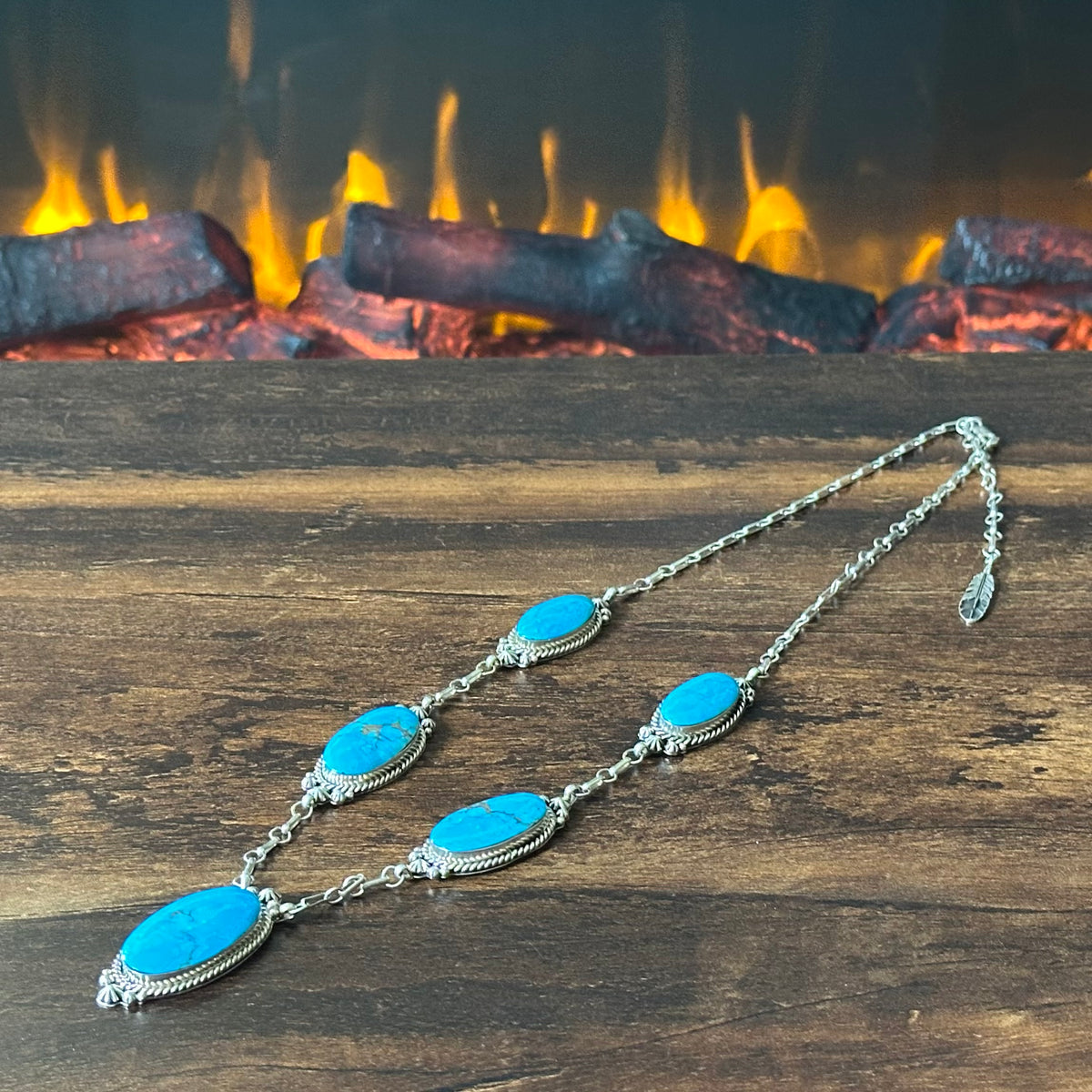 Running Bear Trading Turquoise 5 Stone Sterling Raindrop Station Necklace
