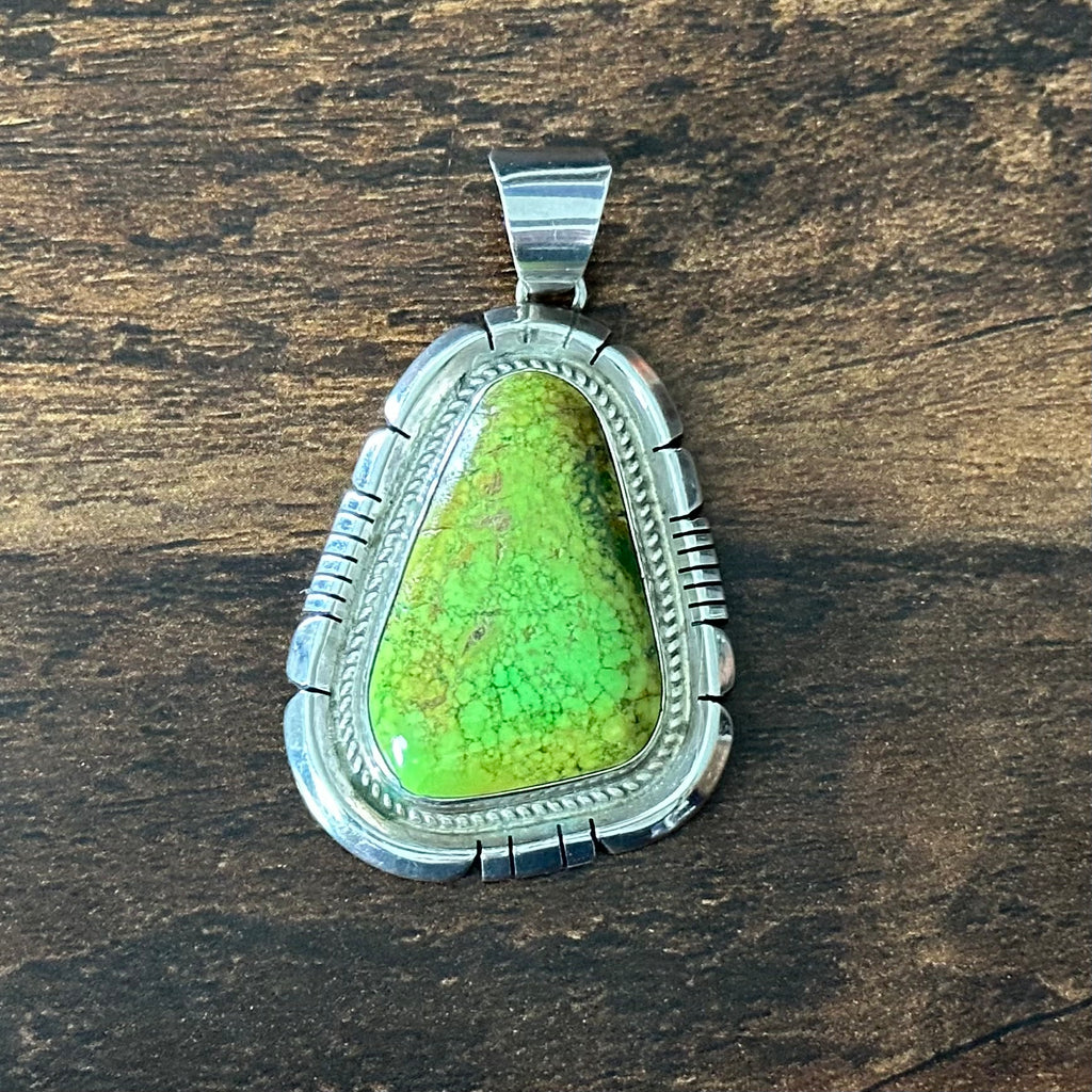 Navajo James Toadlena Gaspeite Sterling Twist Wire Bezel Statement Pendant