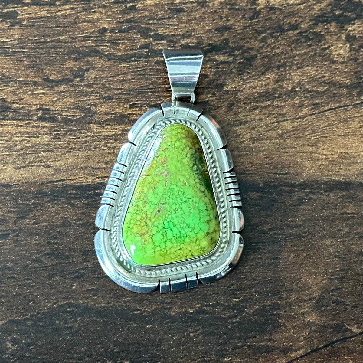 Navajo James Toadlena Gaspeite Sterling Twist Wire Bezel Statement Pendant