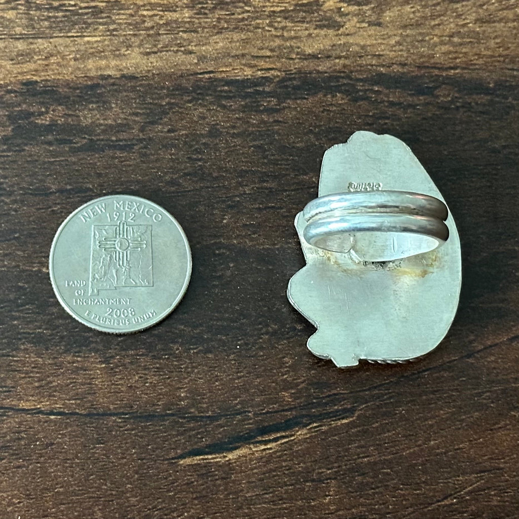 Navajo Virginia Hano #8 Turquoise Sterling Twist Wire Raindrop Statement Ring
