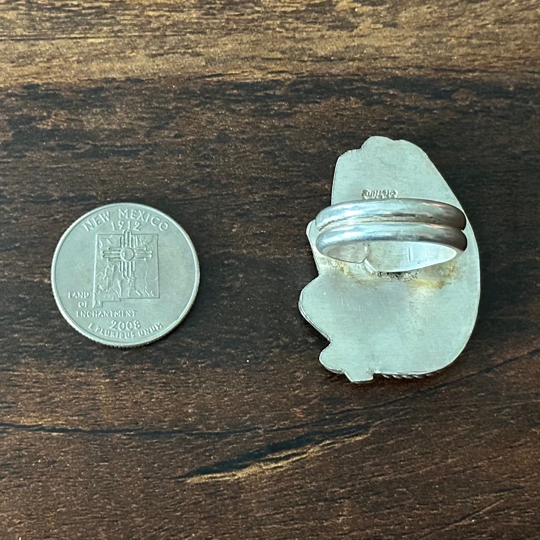 Navajo Virginia Hano #8 Turquoise Sterling Twist Wire Raindrop Statement Ring