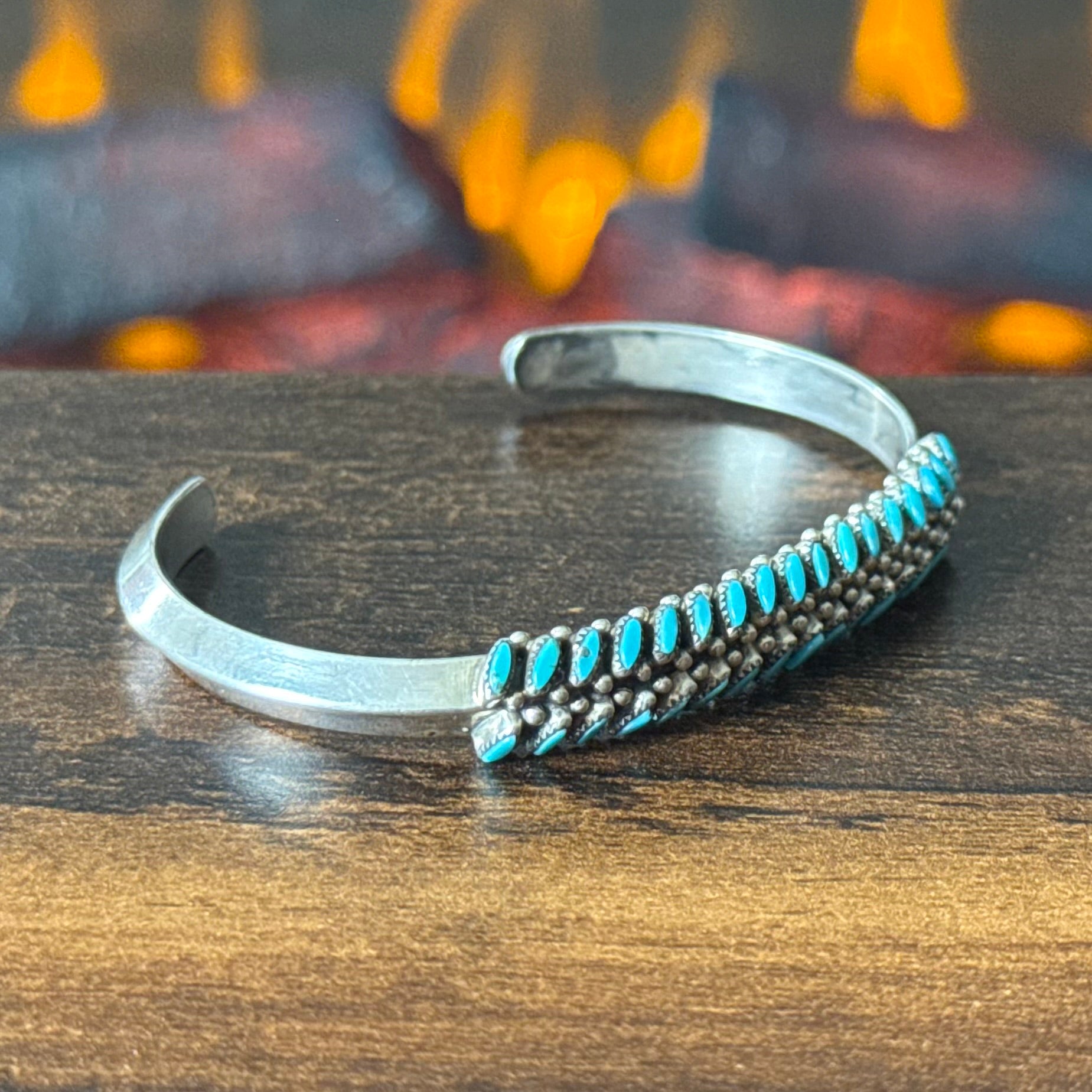 Turquoise 34 Stone Sterling Needlepoint Carinated Stacker Cuff
