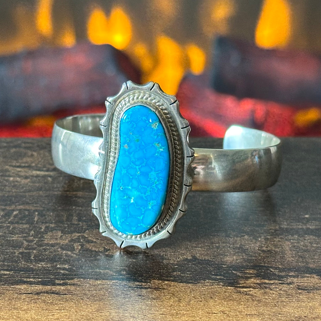 Navajo P.A. Smith Webbed Turquoise Sterling Twist Wire Bezel Cuff
