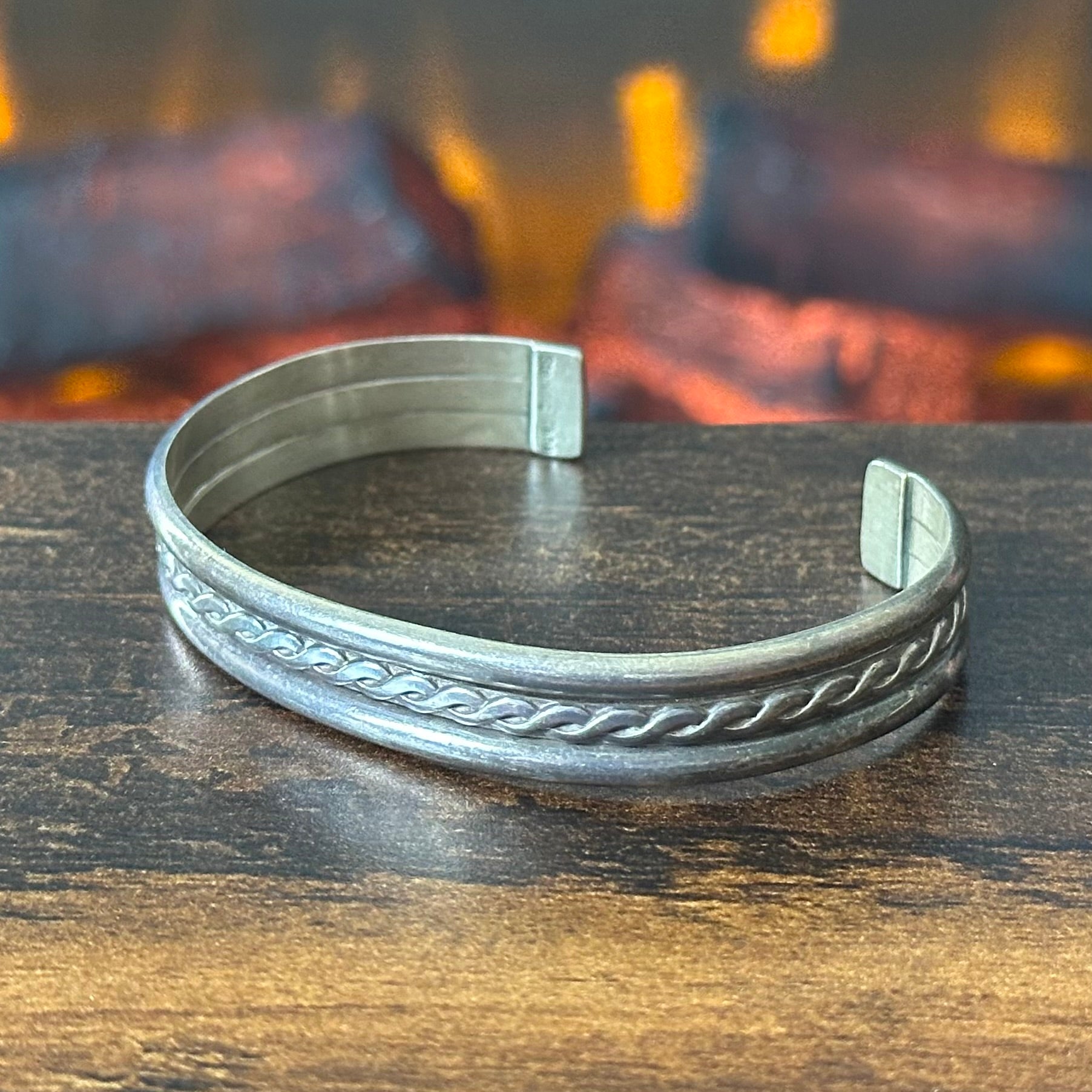 Navajo Tahe Signed Sterling Twist Wire Stacker Cuff