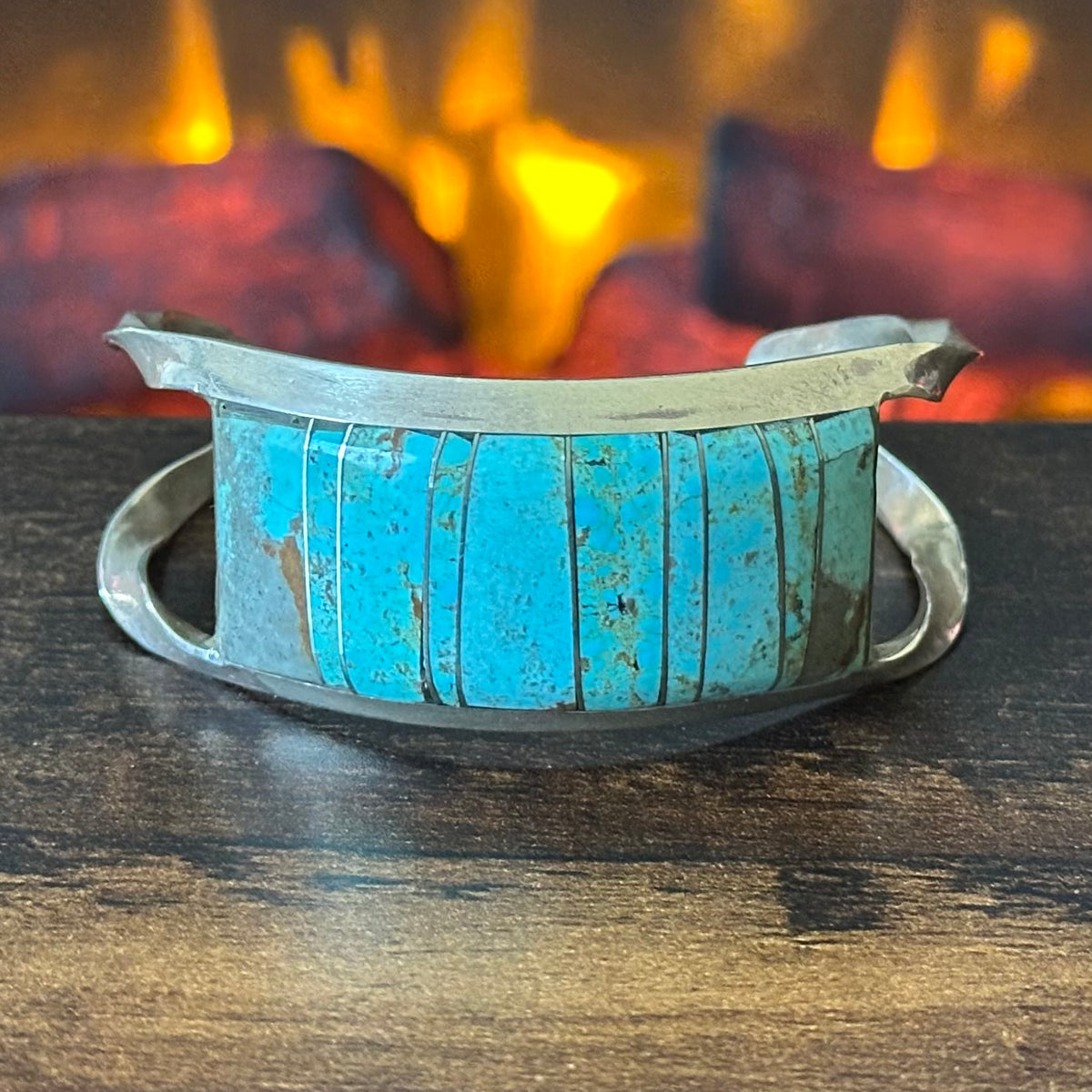 Navajo Brandon Etsitty Turquoise Sterling Twisted Shank Inlay Cuff