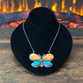 Navajo Phil & Lenora Garcia Turquoise Spiny Oyster Red Coral Sterling Butterfly Pendant Necklace