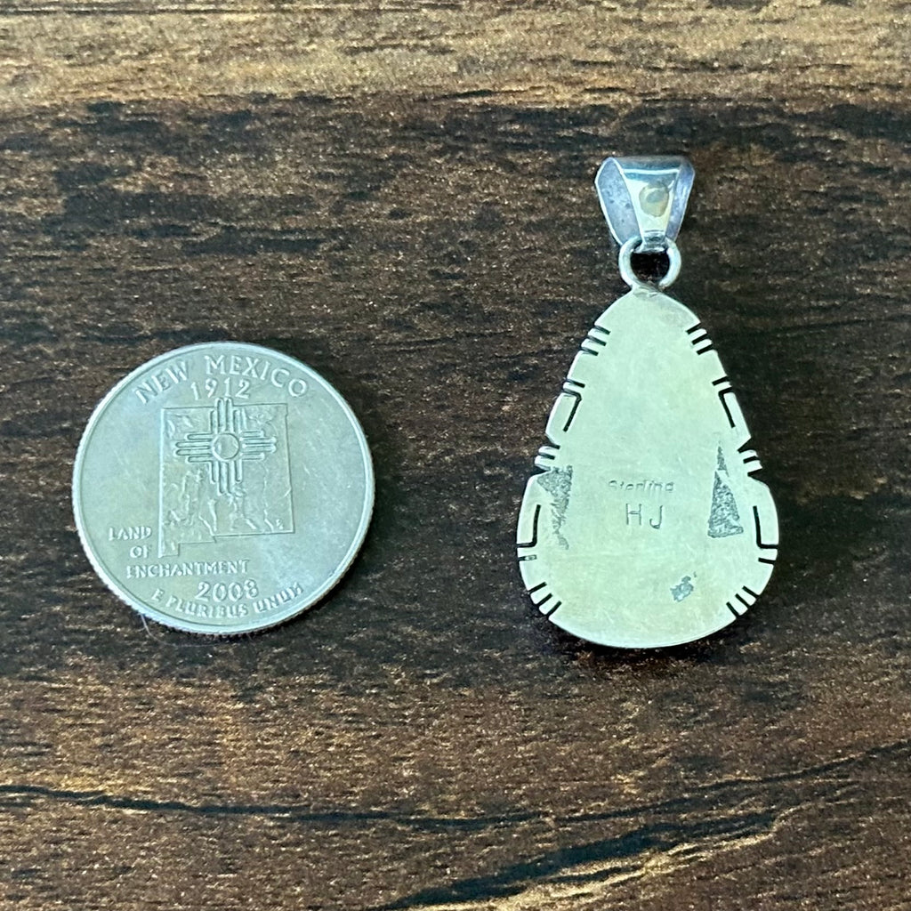 HJ Signed Turquoise Sterling Twist Wire Bezel Teardrop Pendant