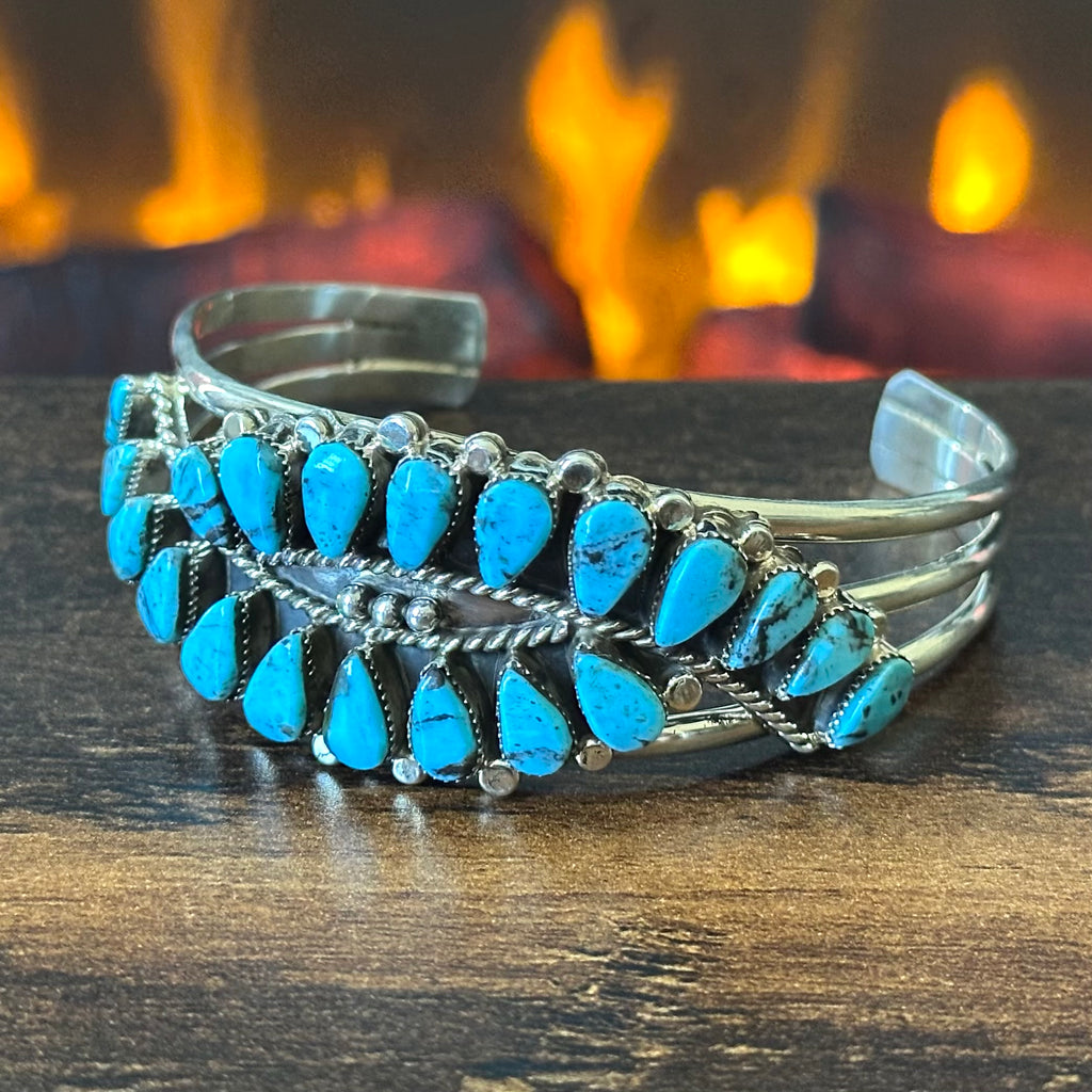 Running Bear Trading Turquoise 20 Stone Sterling Petite Point Abstract Statement Cuff