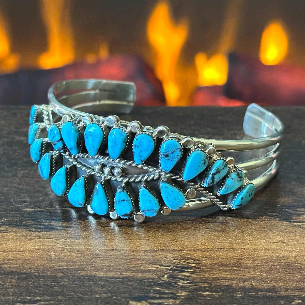 Running Bear Trading Turquoise 20 Stone Sterling Petite Point Abstract Statement Cuff