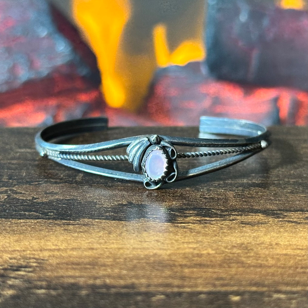 Vintage Pink Mother of Pearl Sterling Twist Wire Stacker Cuff