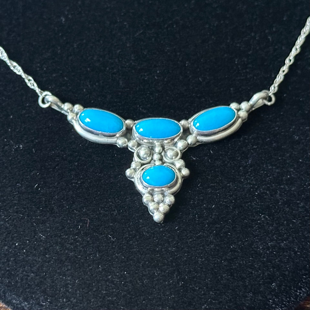 Running Bear Trading Turquoise 4 Stone Sterling Raindrop Necklace