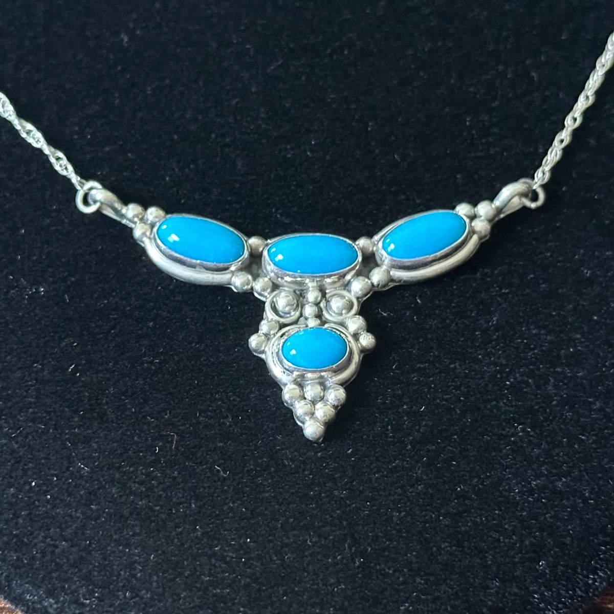 Running Bear Trading Turquoise 4 Stone Sterling Raindrop Necklace