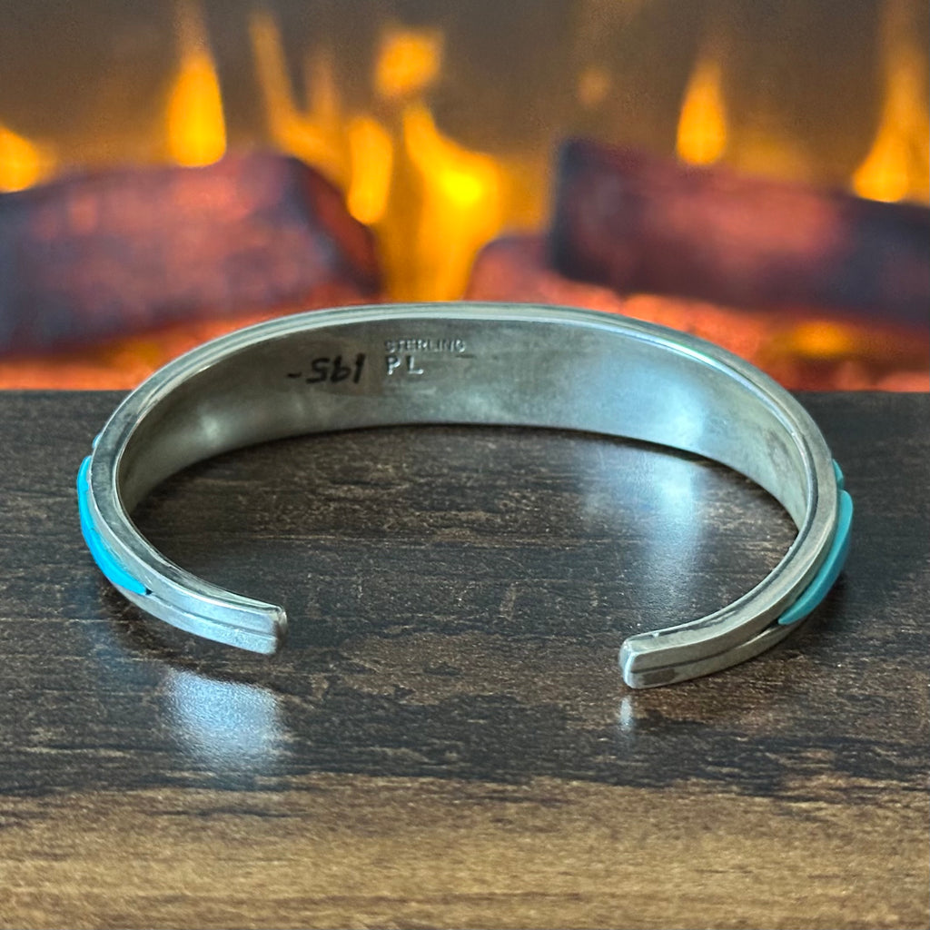 PL Signed Turquoise Sterling Cobblestone Wraparound Inlay Cuff