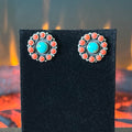 Navajo Martin L Perry Turquoise Red Coral 24 Stone Sterling Snake Eye Stud Earrings