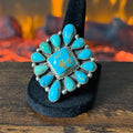 Navajo Marlene Jones Kingman Turquoise 13 Stone Sterling Cluster Statement Ring
