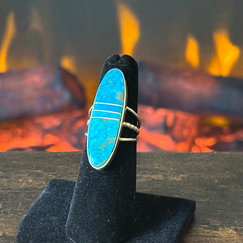 Navajo Harold Smith Kingman Turquoise Sterling Inlay Ring