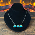 Navajo Robert Martinez Kingman Turquoise 3 Stone Sterling Bar Necklace
