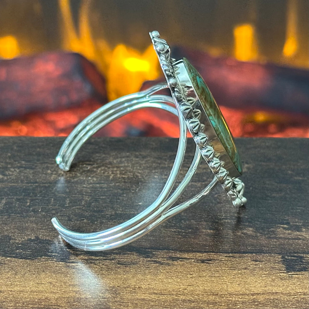 Running Bear Trading Green Turquoise Sterling Twist Wire Bezel Statement Cuff