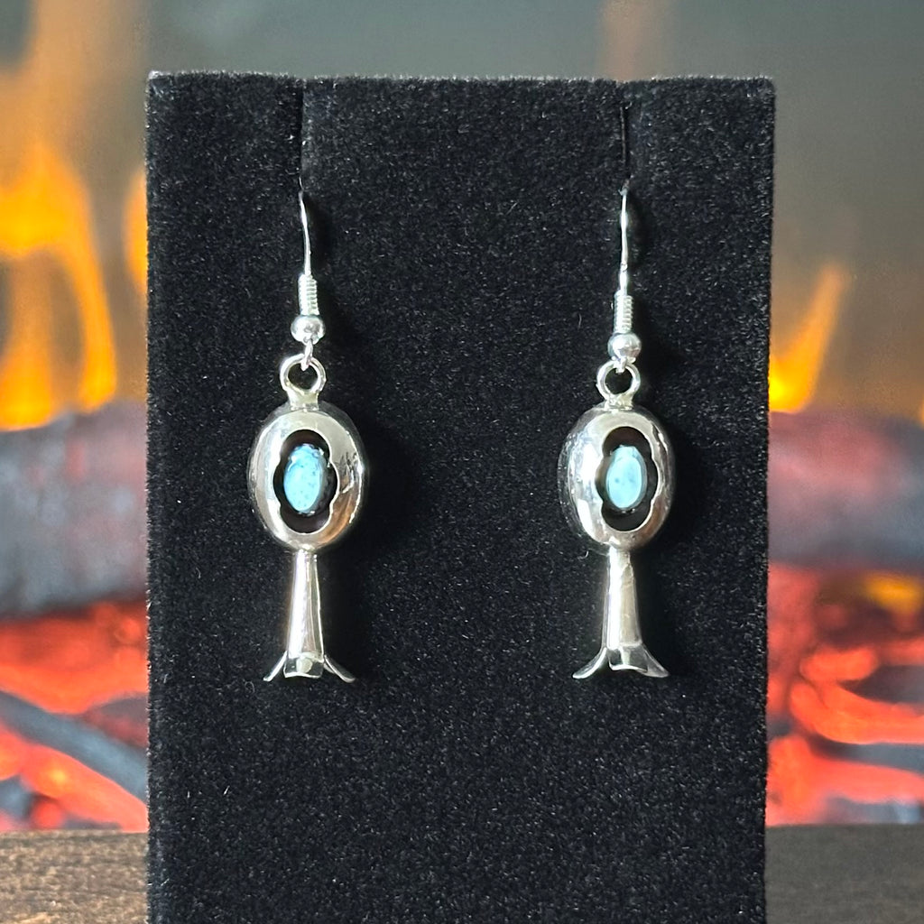 Navajo Phil & Lenora Garcia Golden Hills Turquoise 19 Stone Sterling Shadowbox Squash Blossom Necklace Earrings Set
