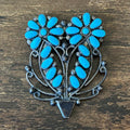Navajo Larry Moses Begay Turquoise 24 Stone Sterling Petite Point Flowerpot Twist Wire Brooch
