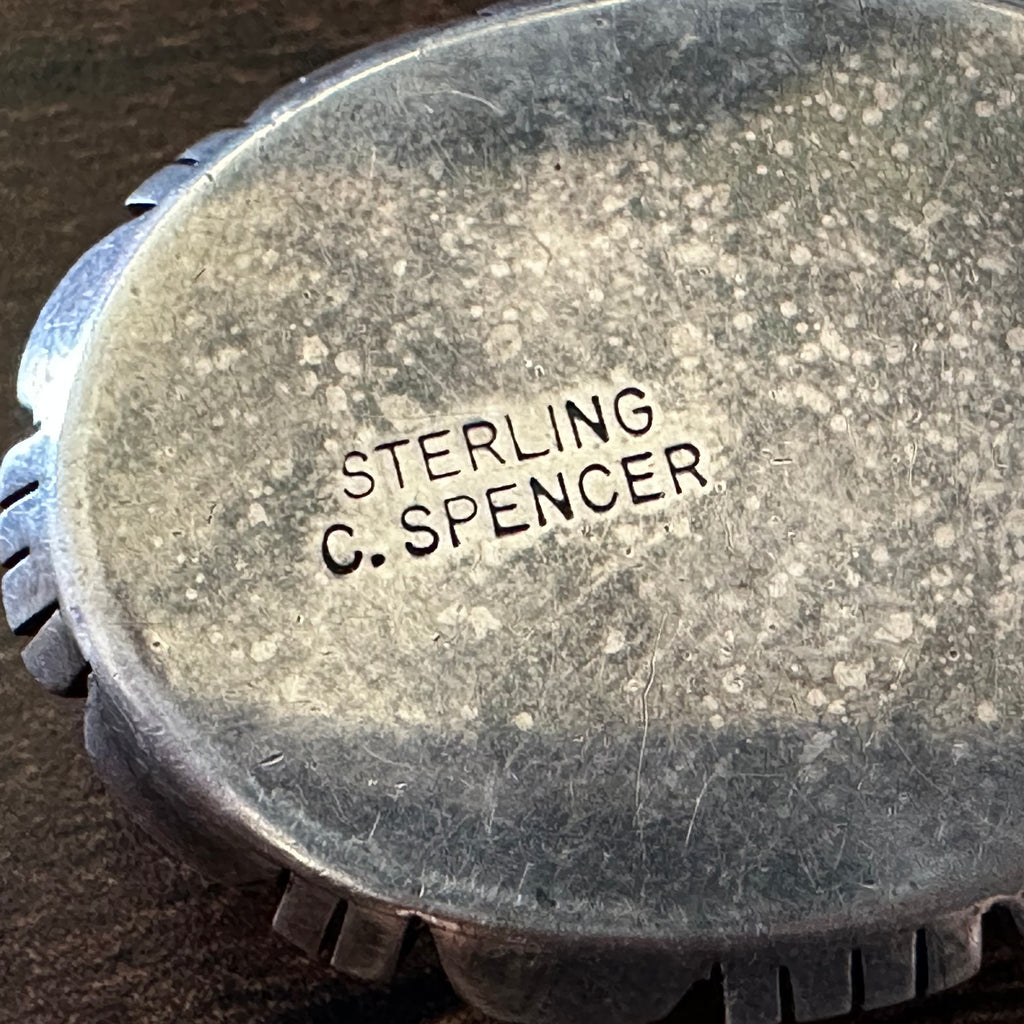 C Spencer Signed White Buffalo Sterling Oval Pendant