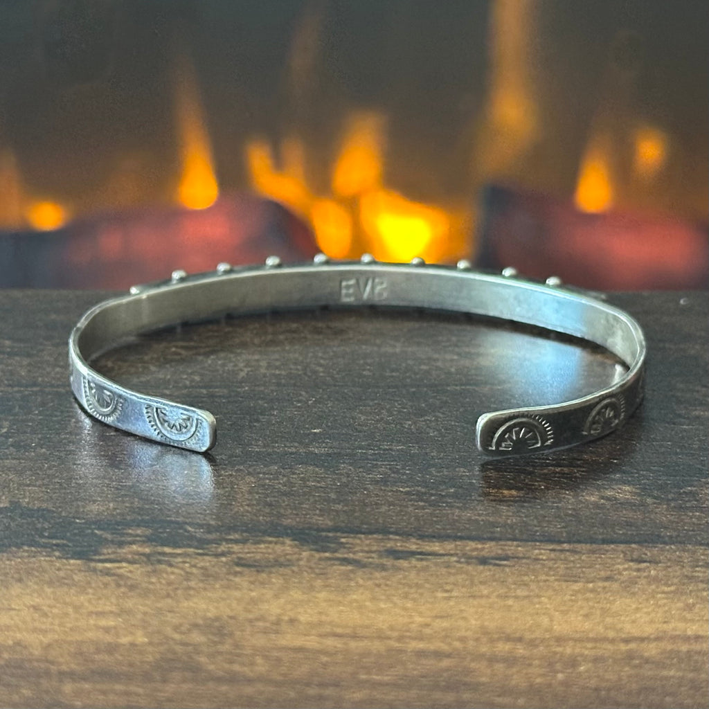 Zuni Ernest & Vivnita Bewanika Turquoise 10 Stone Sterling Hand Stamped Stacker Cuff