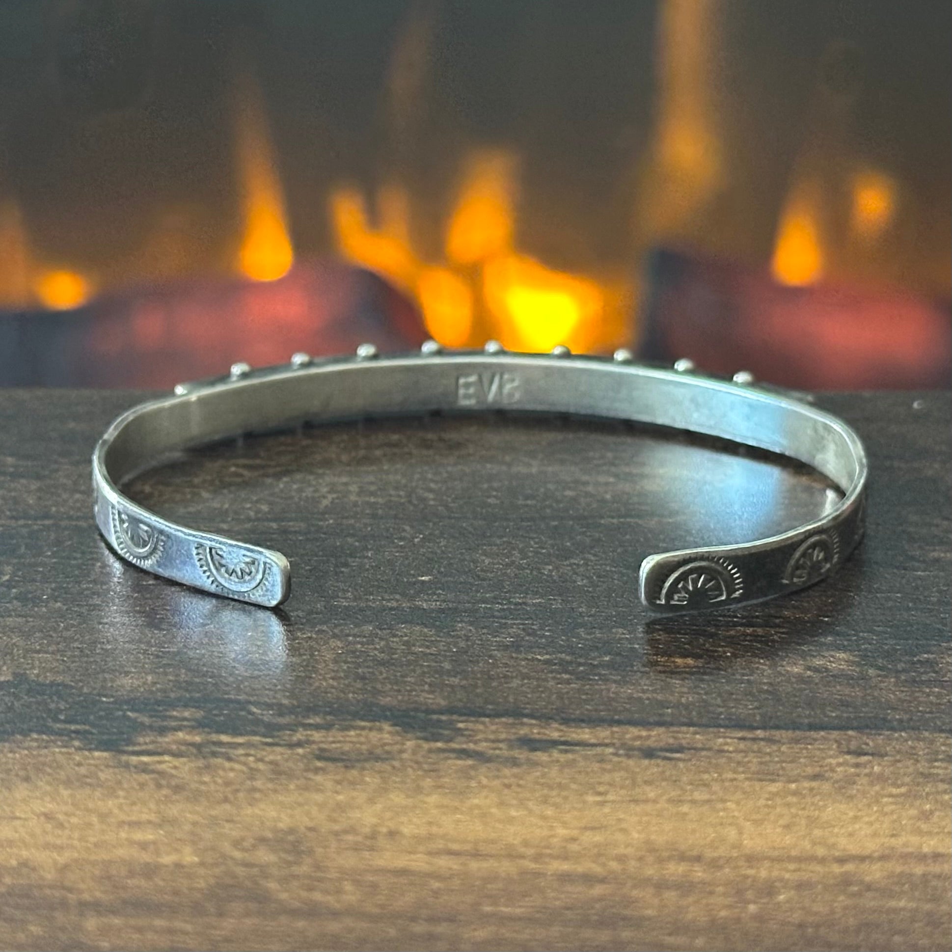 Zuni Ernest & Vivnita Bewanika Turquoise 10 Stone Sterling Hand Stamped Stacker Cuff