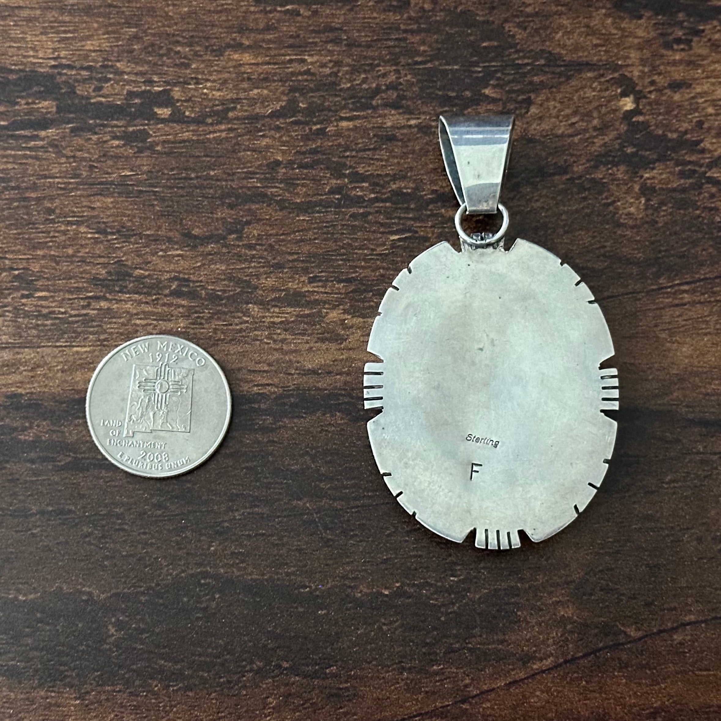 F Signed Denim Lapis Sterling Shadowbox Twist Wire Bezel Statement Pendant
