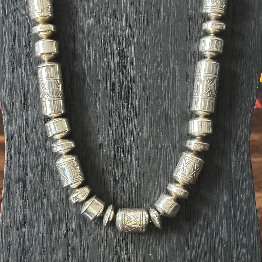 Sterling Handmade Stamped Cylinder Bead Necklace