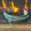 Zuni Jason & Pearl Ukestine Turquoise 21 Stone Sterling Hand Stamped Snake Eye Stacker Cuff