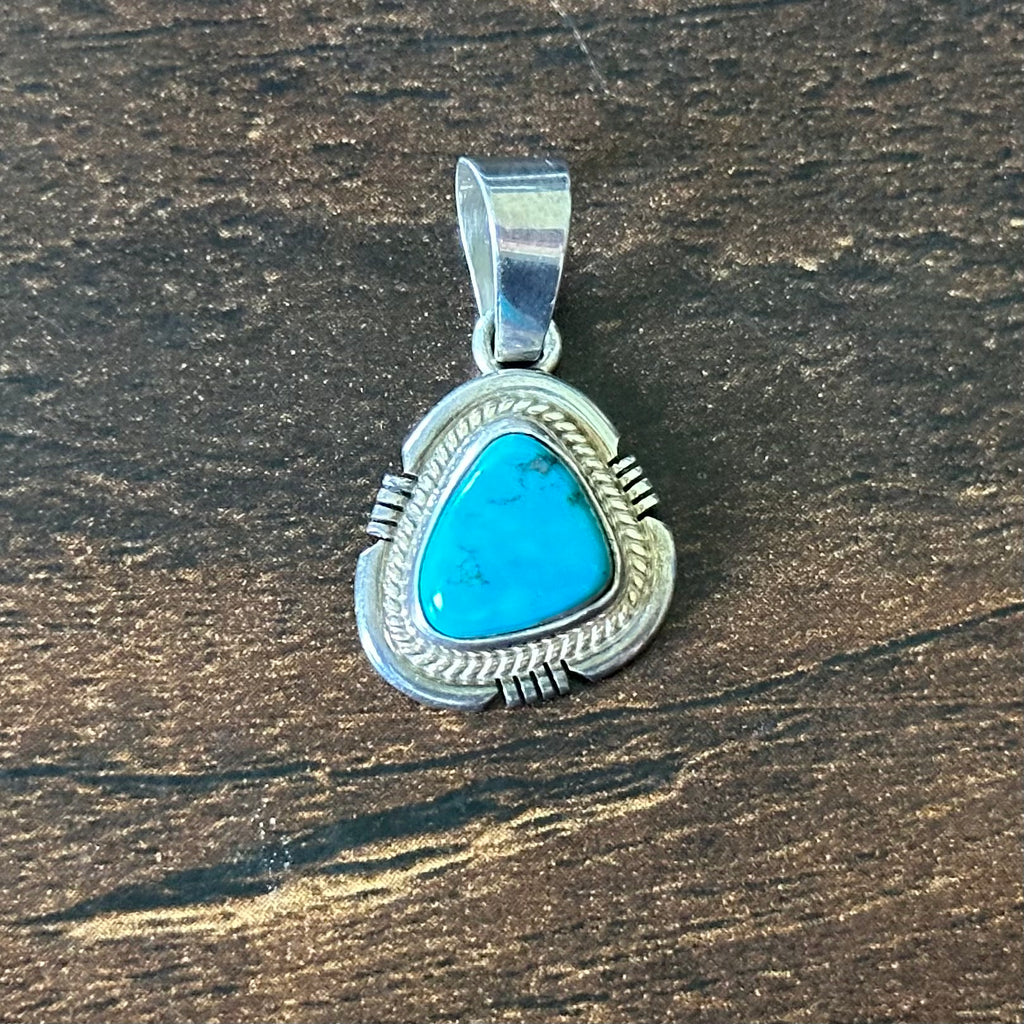 JS Signed Turquoise Sterling Twist Wire Bezel Pendant
