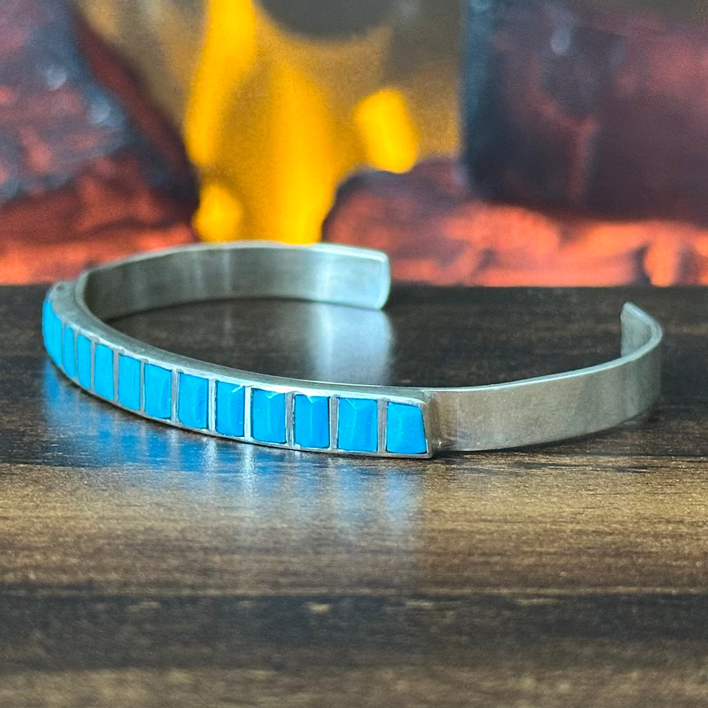 Turquoise 15 Stone Sterling Inlay Stacker Cuff