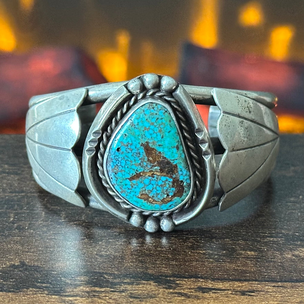 Turquoise Sterling Twist Wire Bezel Raindrop Fan Cuff